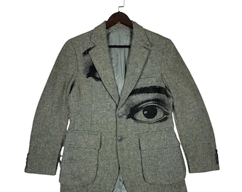 Libertine HERBST 2004 RUNWAY Eye Graphic Blazer | Archival Johnson Hartig & Cindy Greene überarbeitete Vintage Wolljacke | Tweed Dekonstruiert