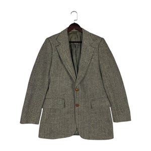 Vintage 70s 80s Harris Tweed Jacket Barneys New York Grey Herringbone Wool Blazer Mens Large