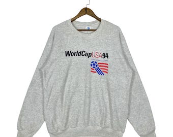 Sudadera vintage de la Copa Mundial de EE. UU. de 1994, gris, con forro polar reversible, estilo años 90, bordada, fabricada en EE. UU., talla mediana.