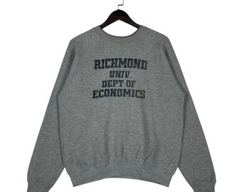 Sudadera vintage de la Universidad de Richmond, Economía - Jersey gris de cuello redondo - Sudadera del Departamento de Economía - Hecha en EE. UU. Talla grande