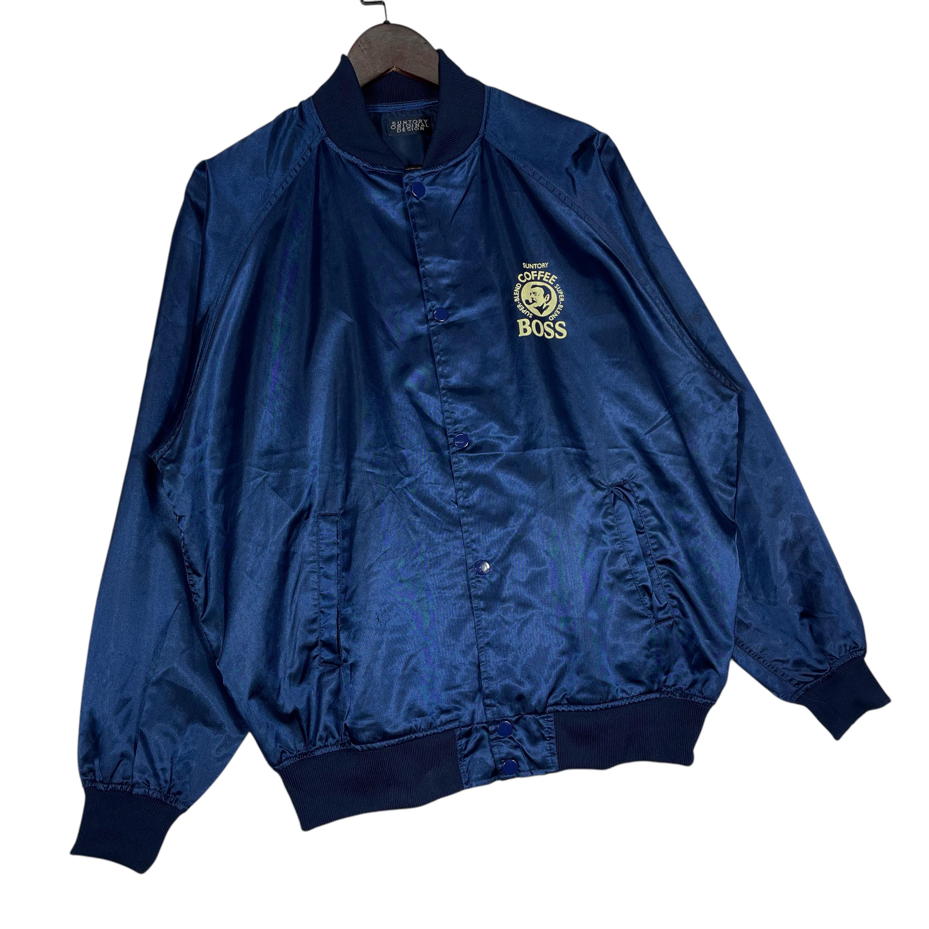 SUNTORY BOSS ナイロンジャケット ネイビー Vintage Suntory Boss Coffee Bomber Jacket Navy Blue Satin Finish