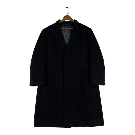 Dunhill, Vintage Dunhill Custom Made Long Trench Coat Black Wool Jacket Size Large