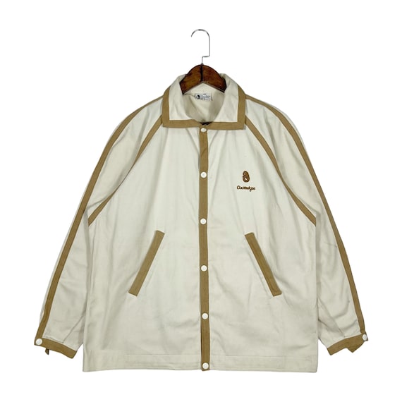 Courrèges, Vintage 1980/90s Courrèges Hommes Paris Heavy Canvas Jacket Off White Snap Button Made In Japan Size 4