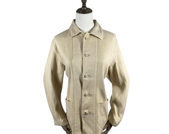 Vintage Plantation Issey Miyake strukturierte Baumwolljacke | Creme Kleidungsstück gefärbte Chore Mantel | Made in Japan Japanischer Designer Minimalist M