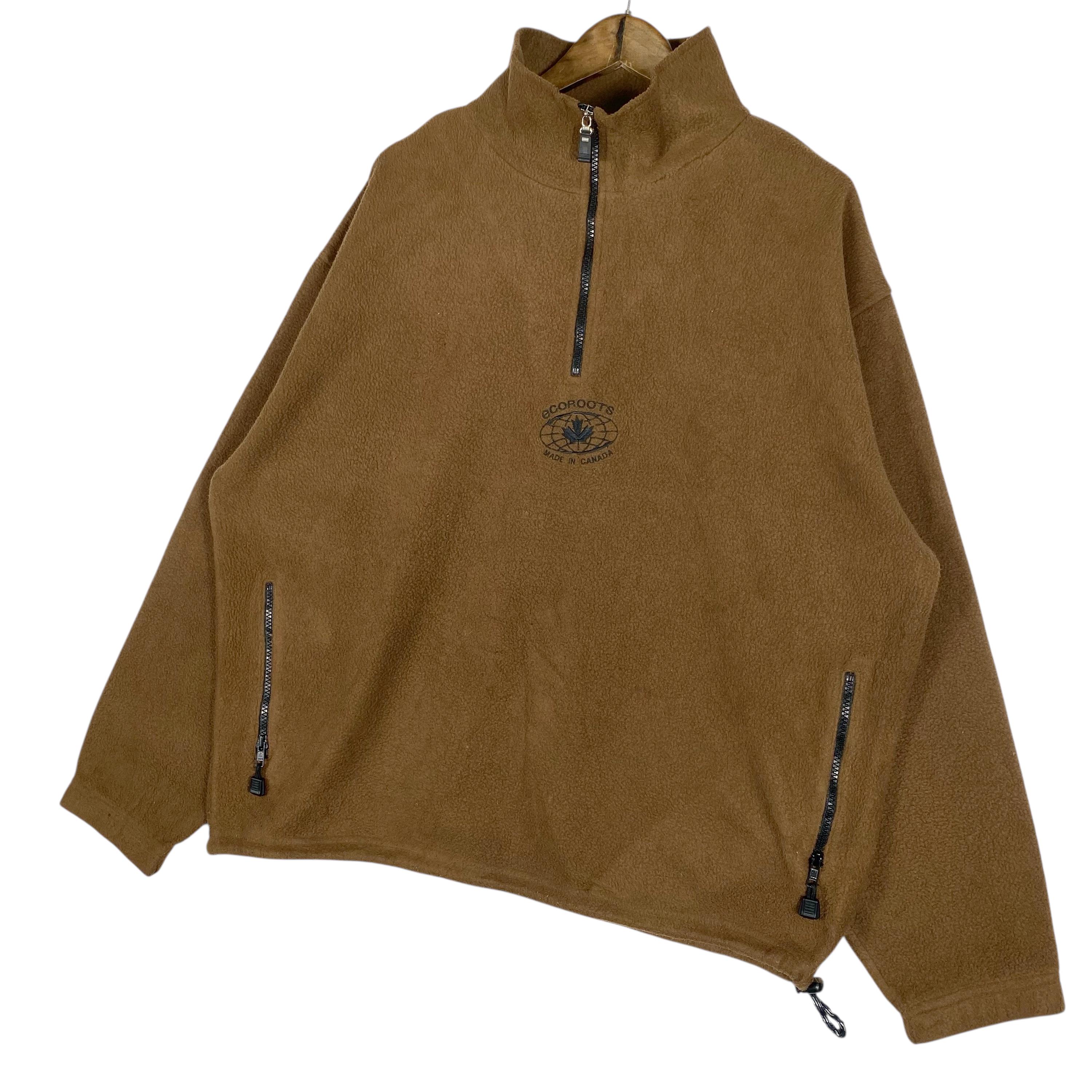Vintage Beaver Roots Fleece Pullover Brown Quarter Zip Sweatshirt