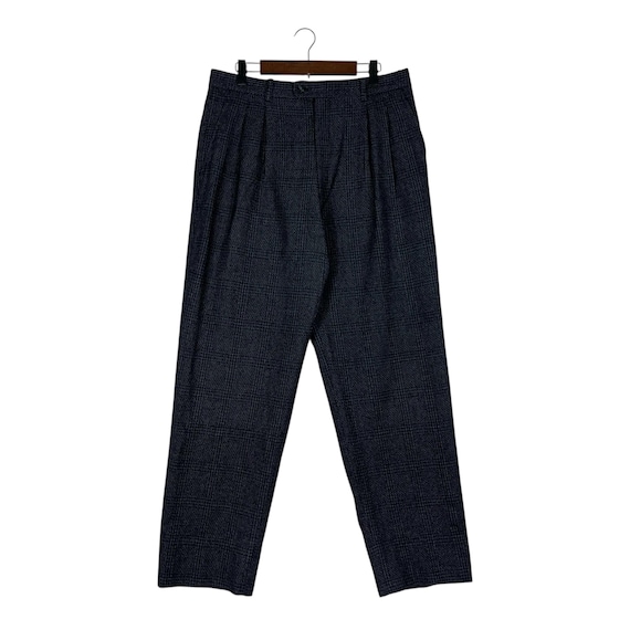 Christian Dior Monsieur, Vintage Christian Dior Monsieur Wool Dress Pants Gray Glen Check Plaid Trousers 90s Made in Japan Double Pleat High Waisted Size 32x30