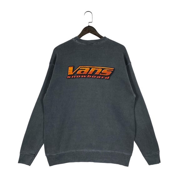 Vans, Vintage 90s Vans Snowboard Crewneck Sweatshirt Grey Faded Washed Size Medium Back Hit Graphic Skate Streetwear