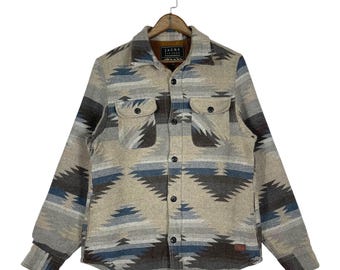 Vintage Jachs NY Southwestern Pattern Shirt Jacket | Men's Small | Aztec Navajo Print Heavyweight Overshirt | Brown Corduroy Trim Workwear