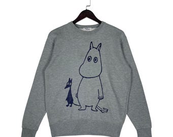 Vintage Moomin Sweatshirt | Moomintroll and Sniff Gray Crewneck Pullover | Size Medium | Japanese Moomin Characters
