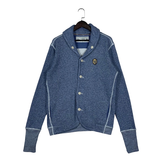 Diesel, Vintage Diesel Only The Brave Shawl Collar Cardigan Sweater Blue Men’s Size Large Denim Look Button Up Sweatshirt