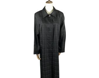 Aquascutum London Vintage Silk Blend Coat - Made in Japan - Black Textured Long Trench Jacket - Designer Luxury Outerwear - Women’s Size L