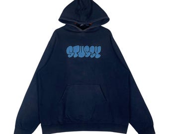 Vintage Stussy Buble Haze Hoodie – Blue Big Logo Embroidery, Made in USA