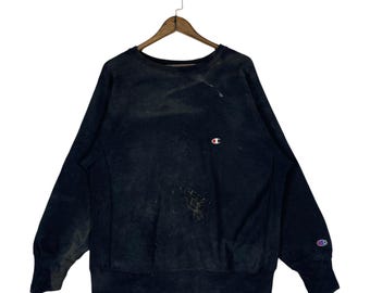 ヴィンテージ チャンピオン リバースウィーブ スウェットシャツ – ブラック サンフェード クルーネック (米国製)
