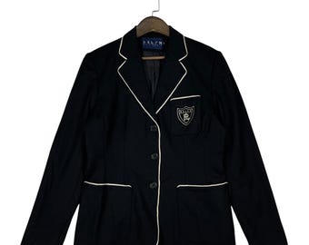 Vintage Ralph Lauren Crest Blazer Black Wool Academy Jacket | Made In Japan | Size 9 (Small)