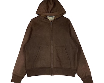 Sudadera con capucha y cremallera Vintage Camber x Miusa, color marrón, forrada térmicamente, fabricada en EE. UU., tejido grueso, corte holgado, talla XL para hombre.