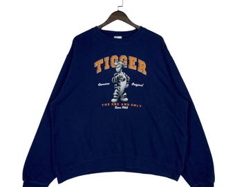 Sudadera vintage de los 90 de Disney Store con Tigger, azul marino, cuello redondo / Sudadera con estampado de Winnie the Pooh, el único. Hecha en México. Talla XL.