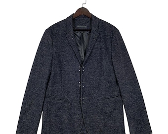 John Varvatos Italy Men's Hook & Eye Tailored Blazer Jacket – Textured Navy/Grey - Size 50 (US 40/M-L)
