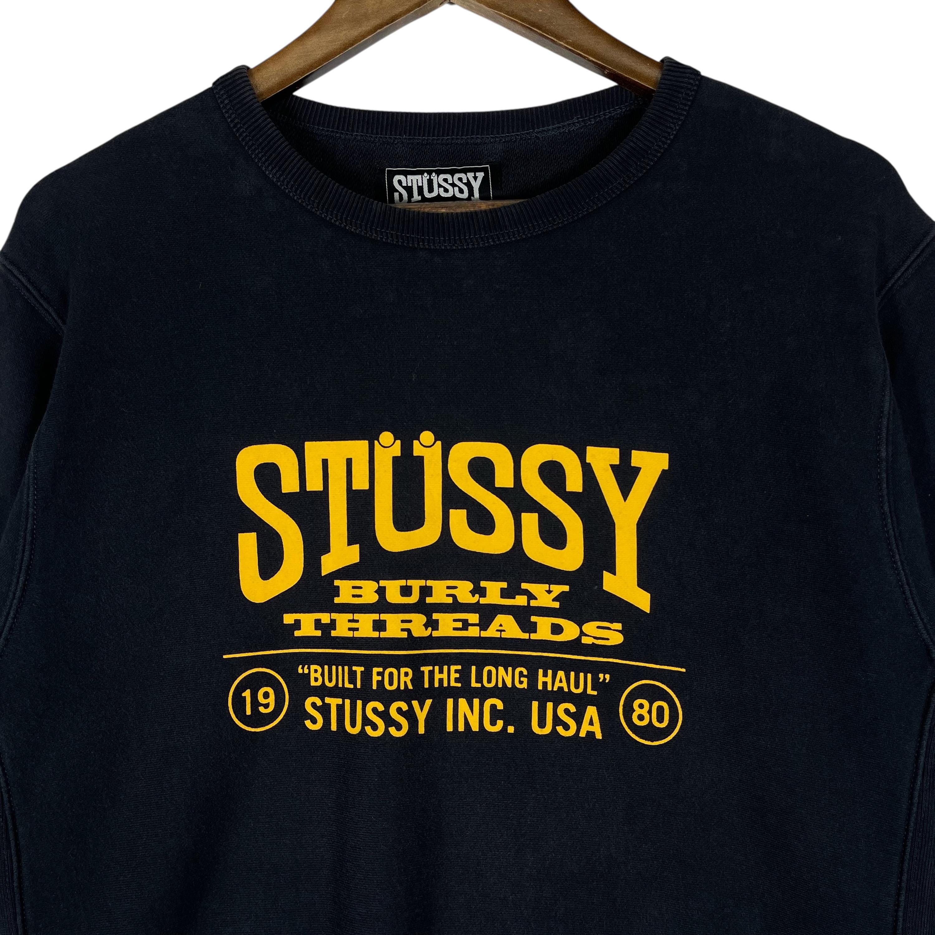 Vintage Stussy Japan Burly Thread Sweatshirt Crewneck - Black Big