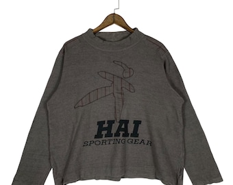 Vintage Hai Sporting Gear Issey Miyake Sweatshirt | Gray Mock Neck Pullover | Made in Japan | Size L | 80s 90s Japanese Designer Archival