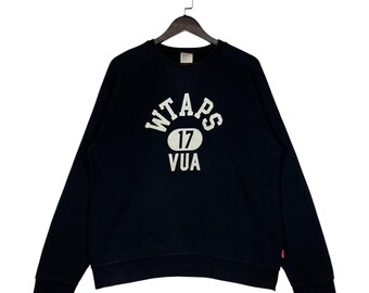 Bluza vintage WTAPS z okrągłym dekoltem Spellout 17 VUA Made In Japan Streetwear w kolorze czarnym, rozmiar średni, oversize
