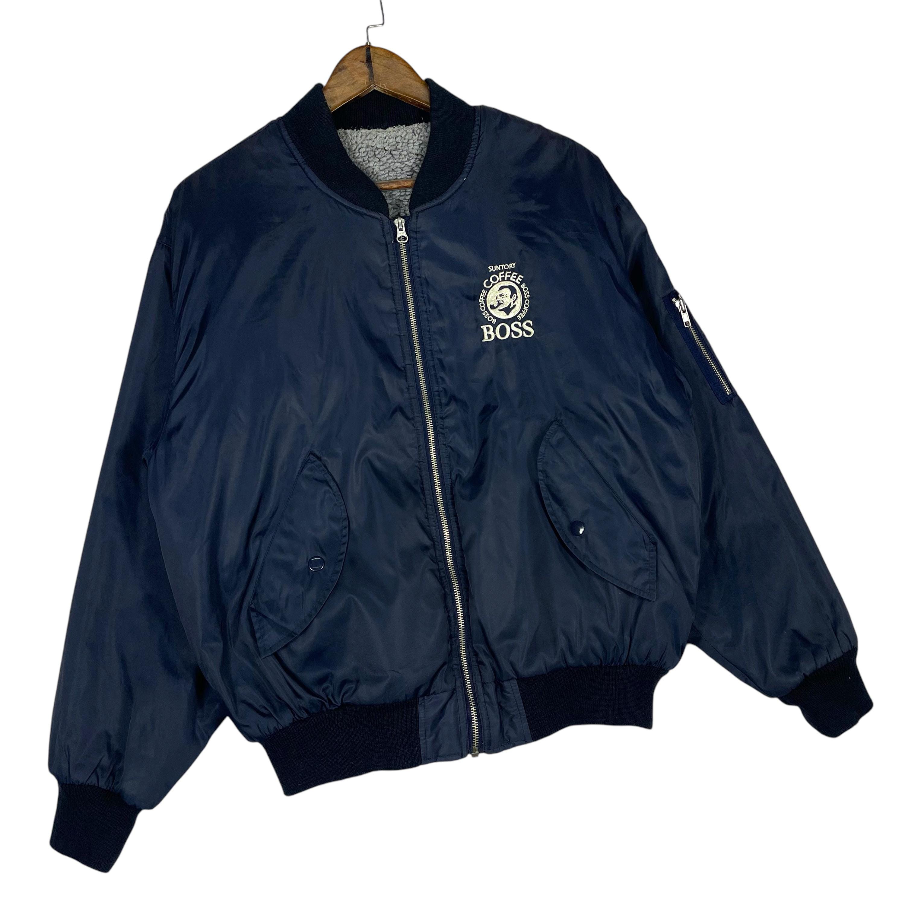 Vintage Suntory Boss Coffee MA-1 Bomber Jacket Reversible Navy
