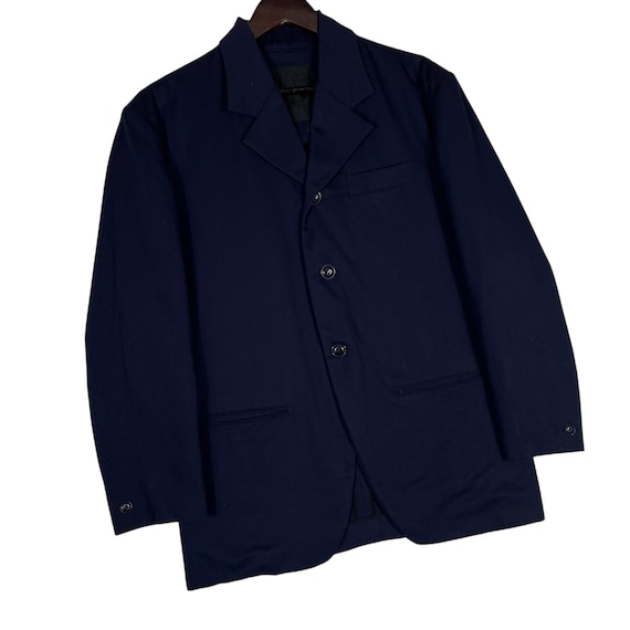 •*•様 Yohji Yamamoto ネイビー ジャケット Vintage 80s Workshop by Yohji Yamamoto Navy Blue Rayon Blazer