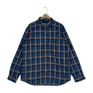 Chaqueta tipo camisa de franela con forro polar, estilo vintage, de L.L. Bean, marca Katahdin Iron Works, a cuadros, color azul, talla L.