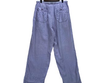 Issey Miyake Lavender Linen Blend Wide Leg Pants | Vintage Japanese Designer Trousers | Pastel Purple Relaxed Fit Drawstring Pants | Size 32