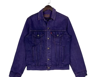 Vintage 90s Levi’s Purple Denim Trucker Jacket Made in USA Rare Overdye 777 Button Code 4-Pocket Jean Jacket Size S
