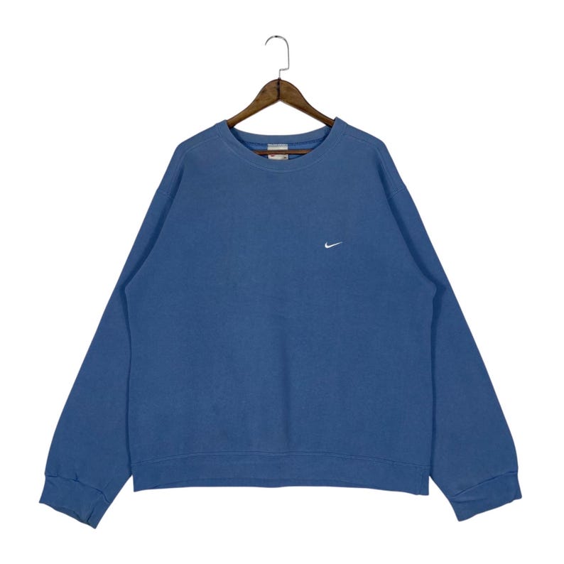 ヴィンテージ90年代ナイキクルーネック スウェットシャツ アメリカ製 ブルースウッシュ | オーバーサイズ ナイキ プルオーバー 刺繍ミニスウッシュ | サイズM 画像 1