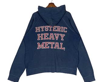 Vintage Hysteric Glamour Heavy Metal Zip Up Hoodie Blue | Hysteric Heavy Label | Oversized Made In Japan |  Size XL