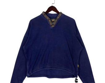 Bluza polarowa Teva z lat 90. w stylu vintage, wyprodukowana w USA, granatowy golf, geometryczne wykończenie, boho, rozmiar L