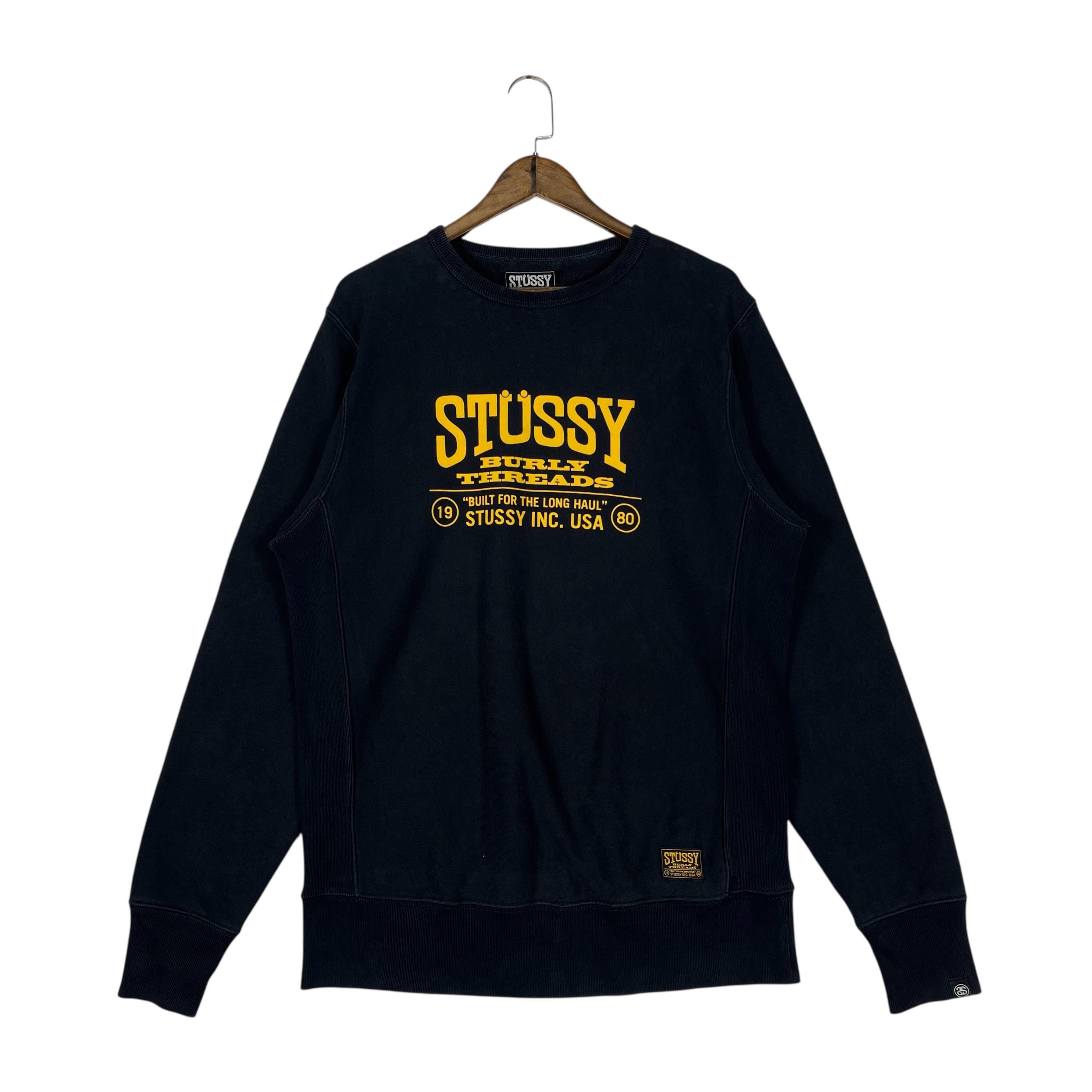 Vintage Stussy Japan Burly Thread Sweatshirt Crewneck - Black Big