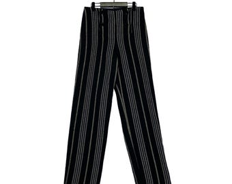 Vintage Agnès b. Paris Striped Wool Sailor Pants - Made in France - Black & White Herringbone Stripe High Waisted Trousers - Size 36