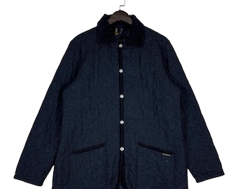 Vintage LAVENHAM Quilted Wool Jacket Made in England | Navy Blue Suffolk Field Coat | Corduroy Collar | Men’s Size 38 (Medium)