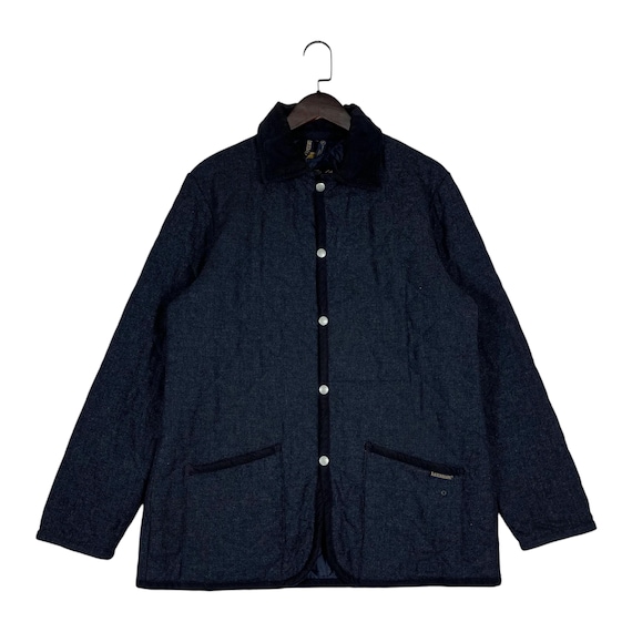 Vintage LAVENHAM Quilted Wool Jacket Made in England | Navy Blue Suffolk Field Coat | Corduroy Collar | Men’s Size 38 (Medium)