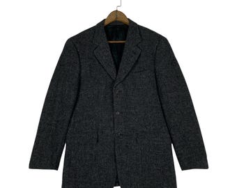 Vintage Paul Smith London Harris Tweed Blazer | Gray Herringbone Wool Sport Coat | Handwoven in Scotland, Made in Japan | Size Medium