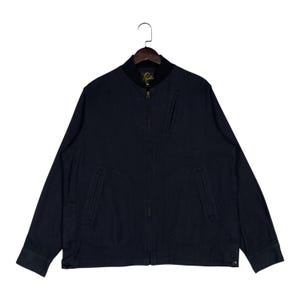 Vintag Needles Japanese Designer Bomber Jacket Black Cotton Full Zip Made In Japan Size M | Nepenthes Co. Utility Jacket
