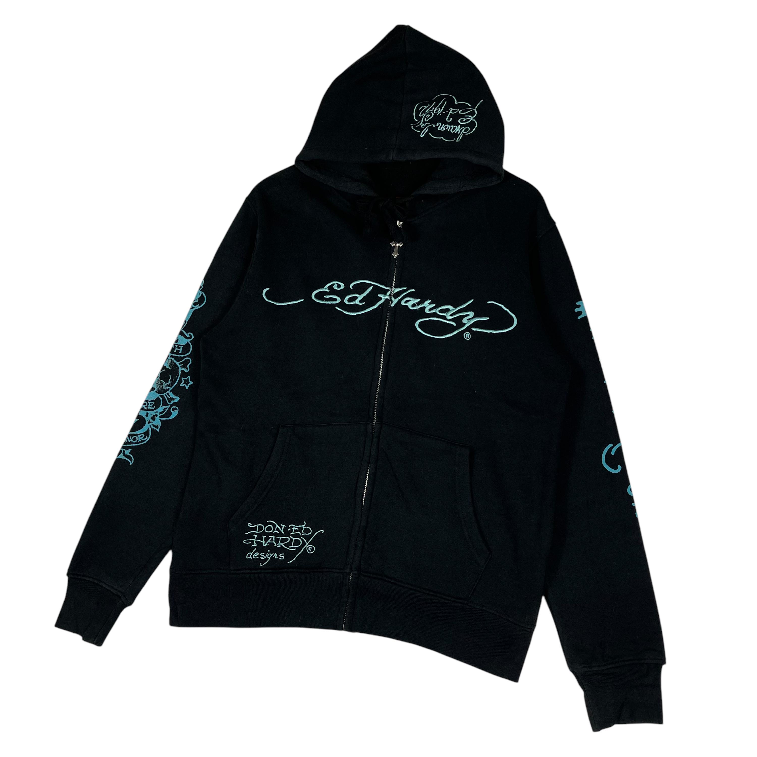 Vintage Ed Hardy Zip up Hoodie Black Y2K Christian Audigier 