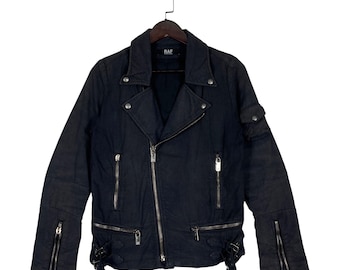 Archive RAF By Raf Simons Multi-Zip Biker Jacket | Vintage Italian Made Distressed Cotton Rider Coat | Meras Zipper Punk Aesthetic | Size 4