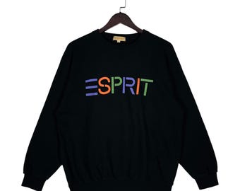 Vintage 90s Esprit Sweatshirt Multi-Color Logo Black Crewneck | Made in Korea | Size Medium Oversized