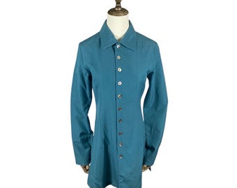 Vintage 1996 Tricot Comme des Garcons Teal Wool Long Shirt Jacket - AD1996 Avant Garde Archive - Size S/M