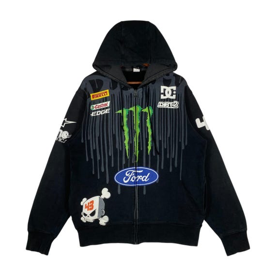 Vintage Ken Block DC Shoes Hoodie Zip up Ford Racing Drip Graphics