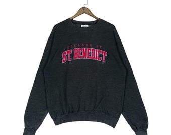 Vintage Champion College of St. Benedict Sweatshirt | Charcoal Grey Graphic Pullover | Size Medium (Fits Large) | Retro Collegiate Crewneck