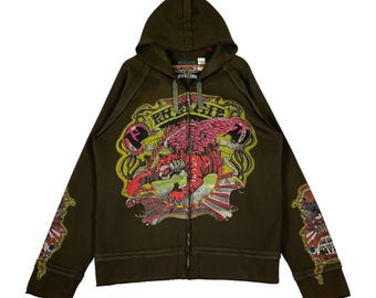 Vintage Energie Zip Up Hoodie – Winged Tiger Graphic Print, Made in Italy XL