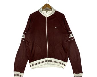 Vintage Christian Dior Track Jacket Burgundy Brown Stripe | 70s 80s Retro Zip Up Sweatshirt Made in Taiwan