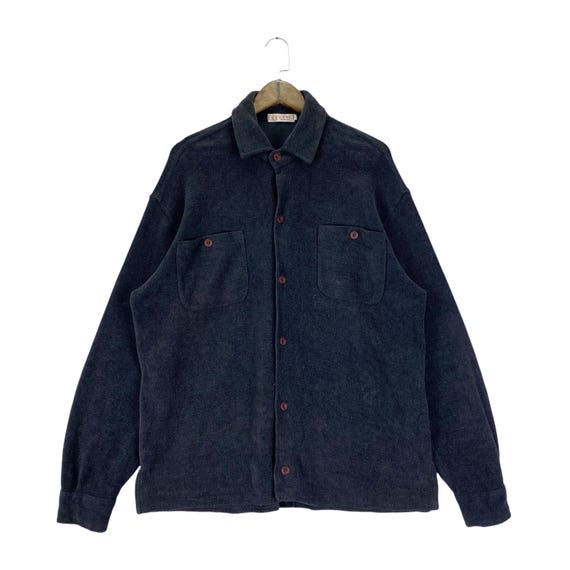 Loewe, Vintage Loewe Madrid Heavy Knit Overshirt Jacket Charcoal Made In Italy Button Up Streetwear Size XL