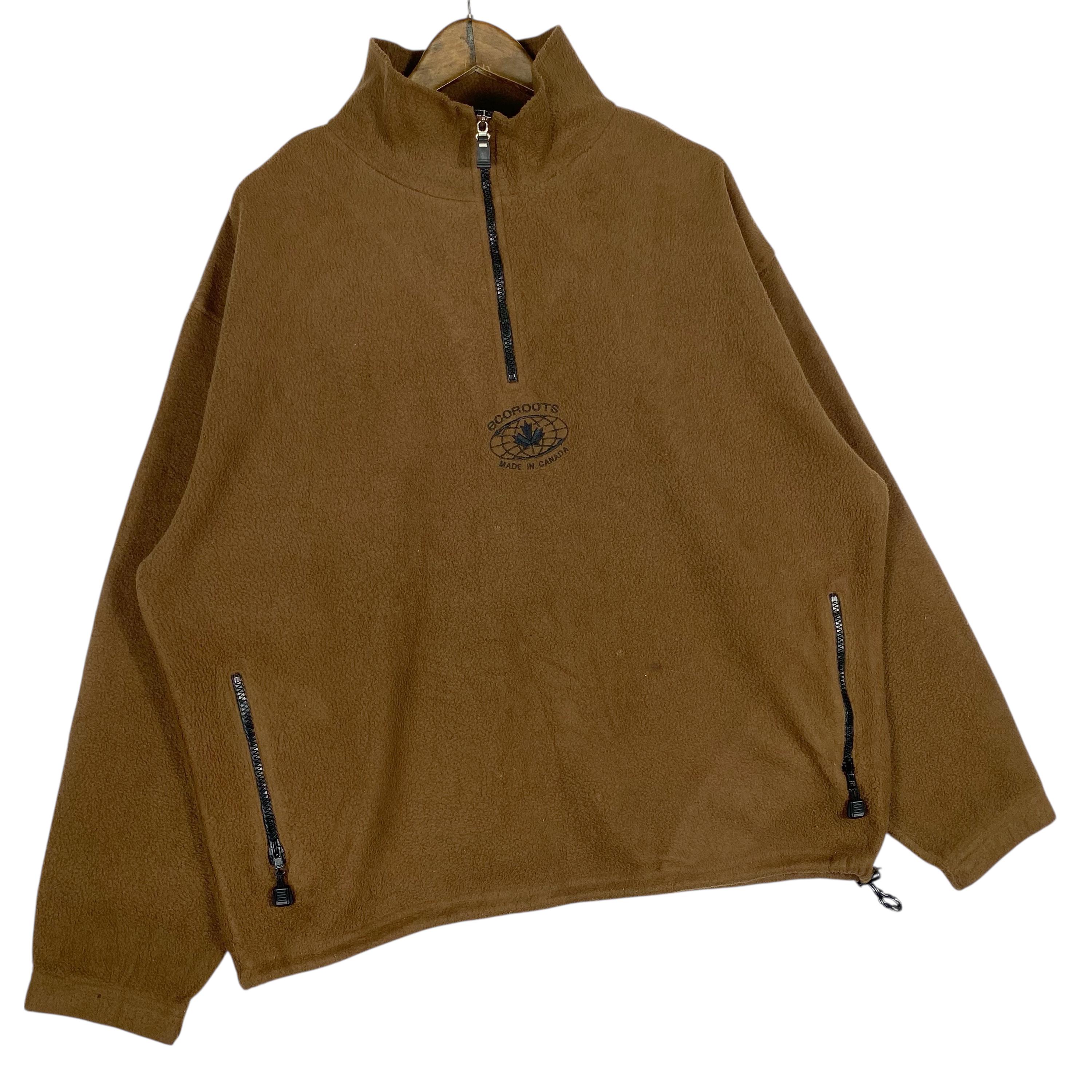 Vintage Beaver Roots Fleece Pullover Brown Quarter Zip Sweatshirt