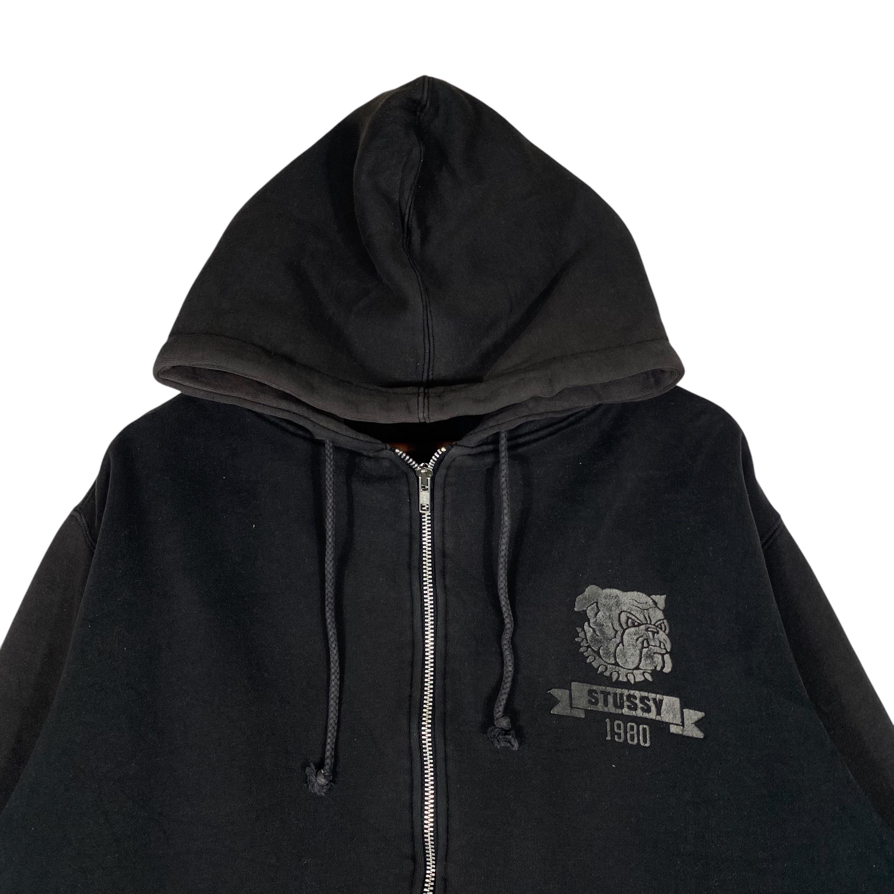 Vintage Stüssy Bulldog 1980 Full Zip Hoodie Black Size Large
