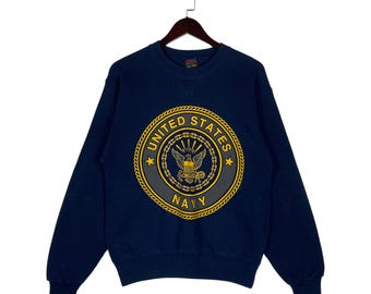 Vintage 90s Soffe US Navy Reflective Crewneck Sweatshirt | Size Small | Navy Blue United States Navy Double Sided Fleece Pullover